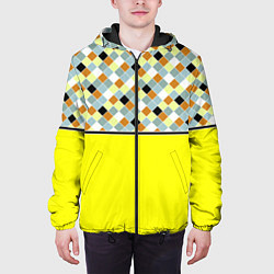 Куртка с капюшоном мужская Желтый неоновый комбинированный узор, цвет: 3D-черный — фото 2