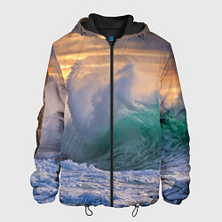 Куртка с капюшоном мужская Штормовая волна, накатывающая на берег, цвет: 3D-черный