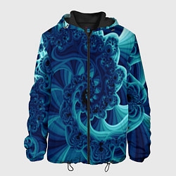 Куртка с капюшоном мужская Закрученный синий фрактал, цвет: 3D-черный