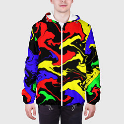Куртка с капюшоном мужская Яркие абстрактные краски, цвет: 3D-белый — фото 2