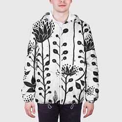 Куртка с капюшоном мужская Нарисованные монохромные цветы, цвет: 3D-белый — фото 2