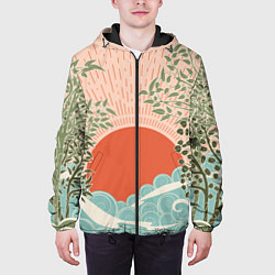 Куртка с капюшоном мужская Бурные волны на закате, цвет: 3D-черный — фото 2