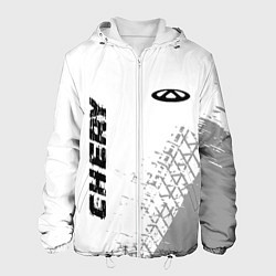 Мужская куртка Chery speed на светлом фоне со следами шин: надпис