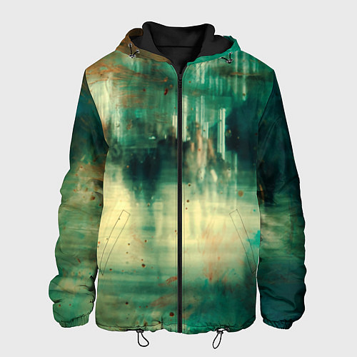 Мужская куртка Абстрактные зелёные краски и силуэты людей / 3D-Черный – фото 1