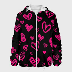 Куртка с капюшоном мужская Розовые сердца, цвет: 3D-белый