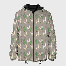 Куртка с капюшоном мужская Три забавных ламы среди кактусов, цвет: 3D-черный