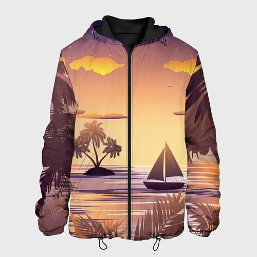 Мужская куртка Лодка в море на закате возле тропических островов / 3D-Черный – фото 1