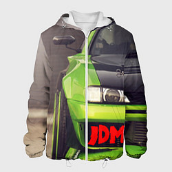 Куртка с капюшоном мужская JDM машина зеленая тюнингованная, цвет: 3D-белый