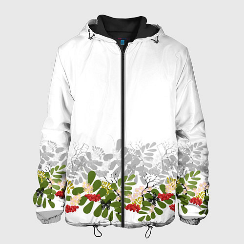 Мужская куртка Веточки красной рябины с бабочками / 3D-Черный – фото 1