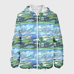 Куртка с капюшоном мужская Российские просторы акварель, цвет: 3D-белый