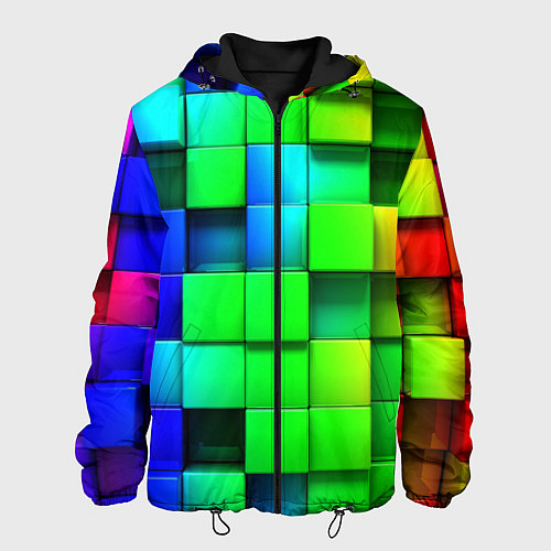 Мужская куртка Цветные неоновые кубы / 3D-Черный – фото 1
