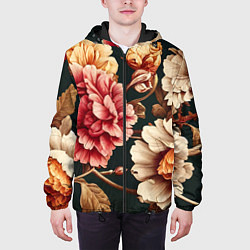 Куртка с капюшоном мужская Цветы в стиле рококо, цвет: 3D-черный — фото 2