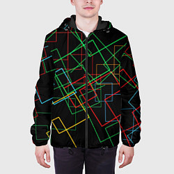 Куртка с капюшоном мужская Разноцветные квадраты, цвет: 3D-черный — фото 2