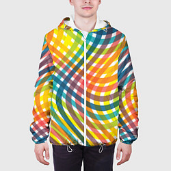 Куртка с капюшоном мужская Геометрический узор яркие полосатые волны, цвет: 3D-белый — фото 2