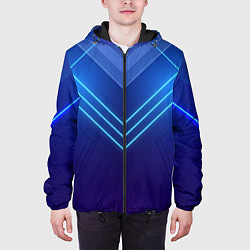 Куртка с капюшоном мужская Глубокий синий с неоновыми полосами, цвет: 3D-черный — фото 2