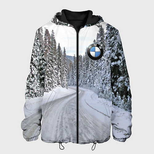 Мужская куртка BMW - зимняя дорога через лес / 3D-Черный – фото 1
