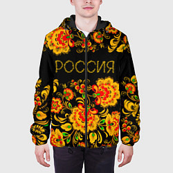 Куртка с капюшоном мужская РОССИЯ роспись хохлома, цвет: 3D-черный — фото 2