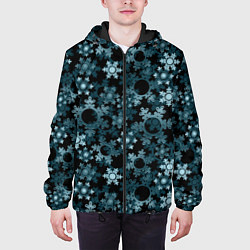 Куртка с капюшоном мужская Новогодний рождественский темно синий узор со снеж, цвет: 3D-черный — фото 2