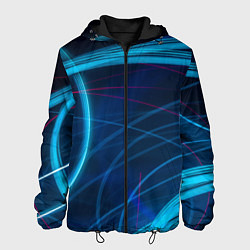 Куртка с капюшоном мужская Синие абстрактные линии в темноте, цвет: 3D-черный