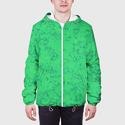 Куртка с капюшоном мужская Мраморный зеленый яркий узор, цвет: 3D-белый — фото 2