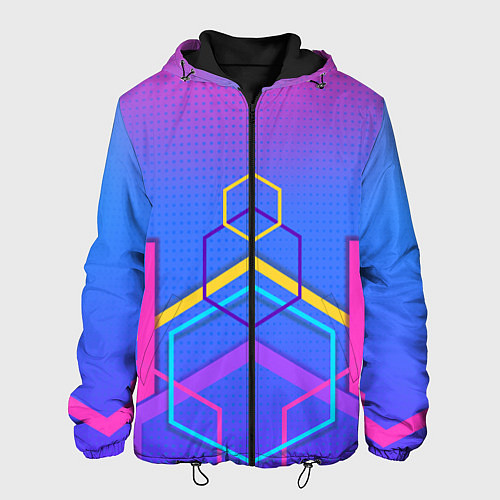 Мужская куртка Многоцветный градиент с геометрическими фигурами / 3D-Черный – фото 1