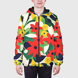 Куртка с капюшоном мужская Цветочный яркий паттерн, цвет: 3D-черный — фото 2