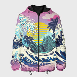 Куртка с капюшоном мужская Штормовые океанские волны и пальмы, цвет: 3D-черный