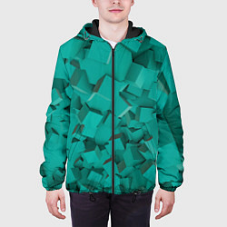 Куртка с капюшоном мужская Абстрактные сине-зелёные кубы, цвет: 3D-черный — фото 2