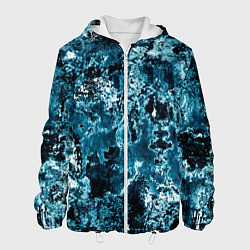 Куртка с капюшоном мужская Гранж - абстрактные синие разводы, цвет: 3D-белый