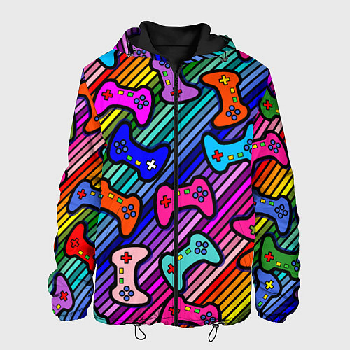 Мужская куртка Многоцветные полоски с джойстиками / 3D-Черный – фото 1