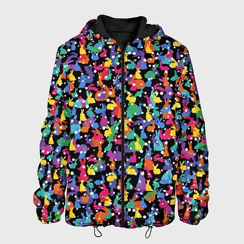 Мужская куртка Разноцветные кролики / 3D-Черный – фото 1