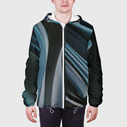 Куртка с капюшоном мужская Волнообразные синие пластины во тьме, цвет: 3D-белый — фото 2