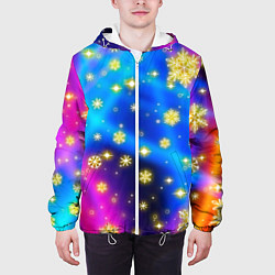 Куртка с капюшоном мужская Снежинки и звезды - яркие цвета, цвет: 3D-белый — фото 2