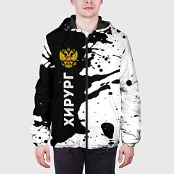 Куртка с капюшоном мужская Хирург из России и герб РФ: по-вертикали, цвет: 3D-черный — фото 2
