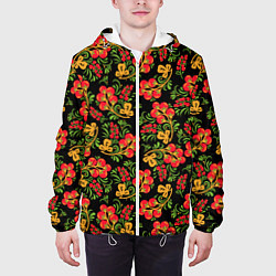 Куртка с капюшоном мужская Красивая хохломская роспись, цвет: 3D-белый — фото 2