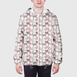 Куртка с капюшоном мужская Маленький зайчики паттерн, цвет: 3D-белый — фото 2