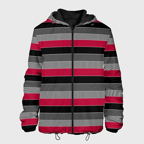 Мужская куртка Красно-черный полосатый современный узор / 3D-Черный – фото 1