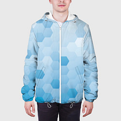 Куртка с капюшоном мужская Светло-синяя текстура-паттерн, цвет: 3D-белый — фото 2