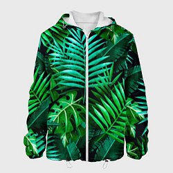 Куртка с капюшоном мужская Тропические растения - текстура, цвет: 3D-белый