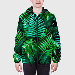 Куртка с капюшоном мужская Тропические растения - текстура, цвет: 3D-черный — фото 2