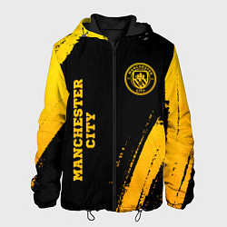 Куртка с капюшоном мужская Manchester City - gold gradient: надпись, символ, цвет: 3D-черный