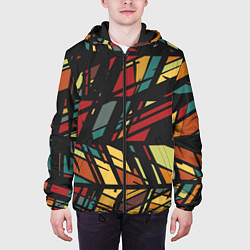 Куртка с капюшоном мужская Абстракция в разноцветных линиях, цвет: 3D-черный — фото 2