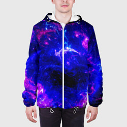 Куртка с капюшоном мужская Неоновый космос со звездами, цвет: 3D-белый — фото 2