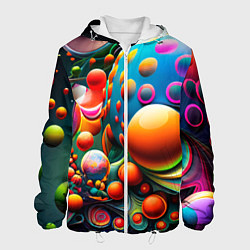 Куртка с капюшоном мужская Абстрактные космические шары, цвет: 3D-белый