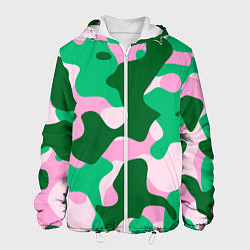 Куртка с капюшоном мужская Абстрактные зелёно-розовые пятна, цвет: 3D-белый