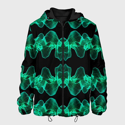 Мужская куртка Зелёные абстрактные полосы фракталов / 3D-Черный – фото 1