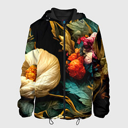Куртка с капюшоном мужская Винтажные цветы акварелью, цвет: 3D-черный