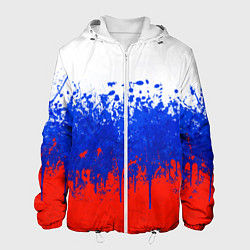 Куртка с капюшоном мужская Флаг России с горизонтальными подтёками, цвет: 3D-белый