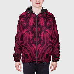 Куртка с капюшоном мужская Черно красный абстрактный орнамент, цвет: 3D-черный — фото 2