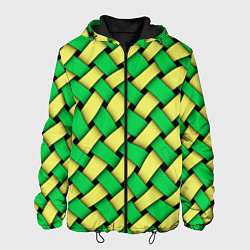 Куртка с капюшоном мужская Жёлто-зелёная плетёнка - оптическая иллюзия, цвет: 3D-черный